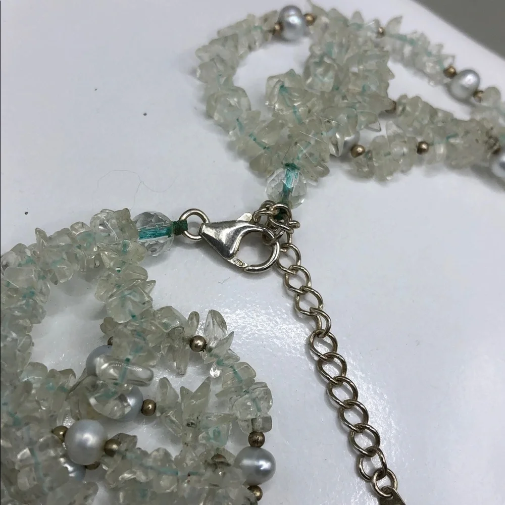LUCAS LAMETH LUC MOTHER of PEARL Pendant Quartz Crystal Bead Necklace Pearls 925